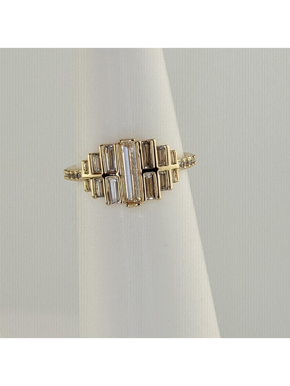 Bomb Party Ring Sz 7 "Skyscraper" Clear Cz on Yellow Gold RG22851